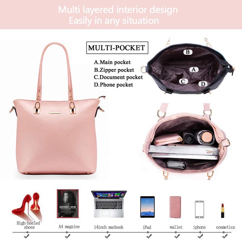 2E-youth Women Designer Purses And Handbags Set Satchel Shoulder Bags Tote Bags 6pcs Wallets (light pink) - Image 5